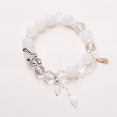 Buddha Stones Copper White Crystal White Jade Bead Silver Snake Luck Bracelet