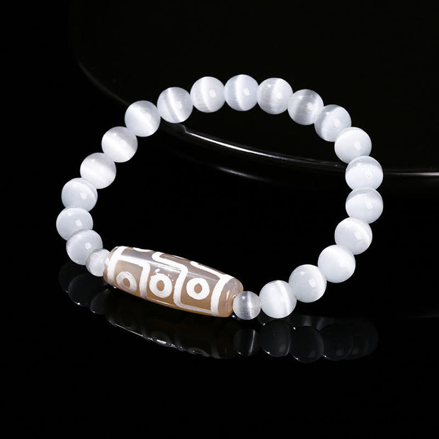 FREE Today: Wealth and Blessings Tibetan Nine-eye Dzi Bead Natural Sandalwood White Cat's Eye Agate Bracelet