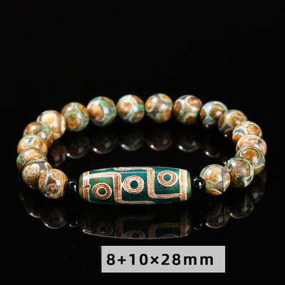 Buddha Stones Tibetan Nine-eye Dzi Bead Natural Sandalwood White Cat's Eye Agate Power Protection Bracelet Bracelet BS Green Dzi Bead (Wrist Circumference: 16-18cm)