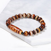 Buddha Stones Tibetan Nine-eye Dzi Bead Natural Sandalwood White Cat's Eye Agate Power Protection Bracelet Bracelet BS Brown One line Agate(Wrist Circumference: 16-18cm)