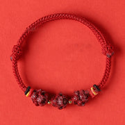 Buddha Stones Handmade Red String Cinnabar Chinese Zodiac Braided Blessing Bracelet Bracelet BS Cinnabar DarkRed String-Pig Rabbit Goat