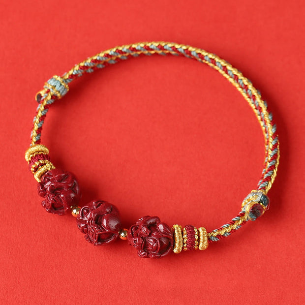 Buddha Stones Handmade Red String Cinnabar Chinese Zodiac Braided Blessing Bracelet Bracelet BS 3