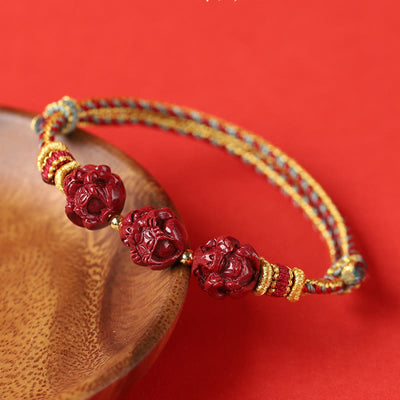 Buddha Stones Handmade Red String Cinnabar Chinese Zodiac Braided Blessing Bracelet Bracelet BS Cinnabar Colorful String-Pig Rabbit Goat