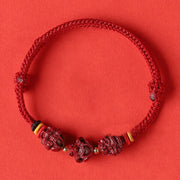 Buddha Stones Handmade Red String Cinnabar Chinese Zodiac Braided Blessing Bracelet Bracelet BS Cinnabar DarkRed String-Monkey Rat Dragon