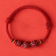 Buddha Stones Handmade Red String Cinnabar Chinese Zodiac Braided Blessing Bracelet Bracelet BS Cinnabar DarkRed String-Snake Rooster Ox