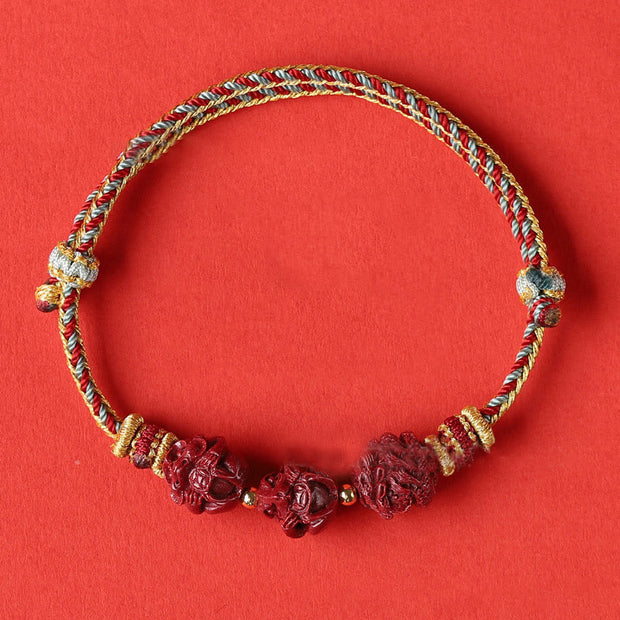 Buddha Stones Handmade Red String Cinnabar Chinese Zodiac Braided Blessing Bracelet