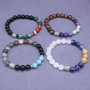 Buddha Stones Natural Black Onyx White Stone Green Aventurine Tiger Eye Agate Mixed Color Buddha Head Protection Bracelet