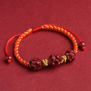 Buddha Stones Handmade Cinnabar Chinese Zodiac Red String Braided Luck Bracelet