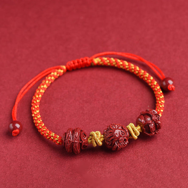 Buddha Stones Handmade Cinnabar Chinese Zodiac Red String Braided Luck Bracelet Bracelet BS Cinnabar Red String-Snake Rooster Ox