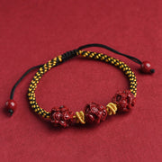 Buddha Stones Handmade Cinnabar Chinese Zodiac Red String Braided Luck Bracelet Bracelet BS Cinnabar Black String-Pig Rabbit Goat