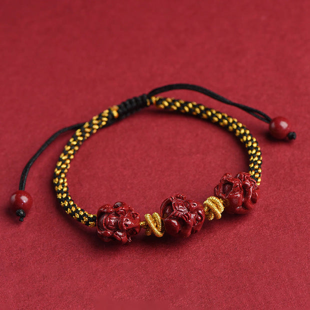 Buddha Stones Handmade Cinnabar Chinese Zodiac Red String Braided Luck Bracelet Bracelet BS Cinnabar Black String-Pig Rabbit Goat