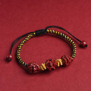 Buddha Stones Handmade Cinnabar Chinese Zodiac Red String Braided Luck Bracelet Bracelet BS Cinnabar Black String-Monkey Rat Dragon