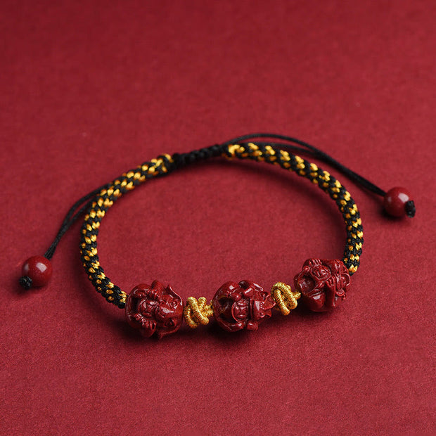 Buddha Stones Handmade Cinnabar Chinese Zodiac Red String Braided Luck Bracelet Bracelet BS Cinnabar Black String-Tiger Horse Dog