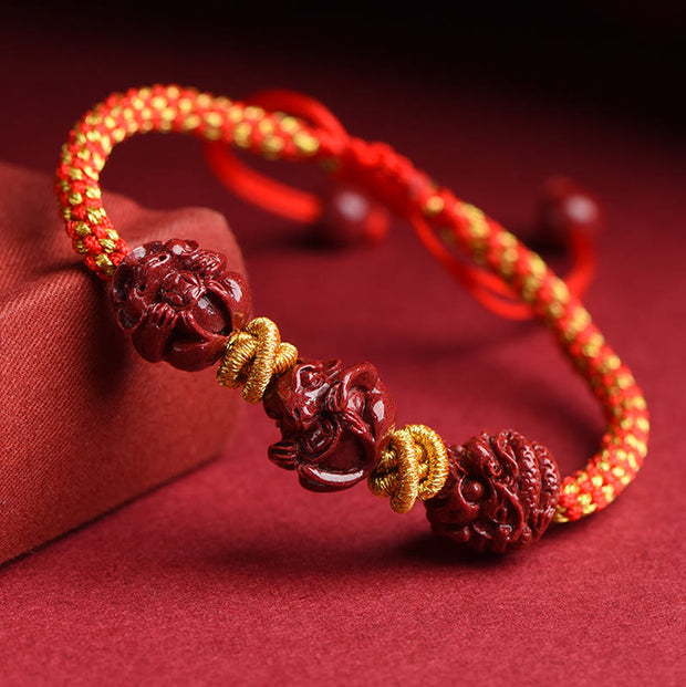 Buddha Stones Handmade Cinnabar Chinese Zodiac Red String Braided Luck Bracelet Bracelet BS 11