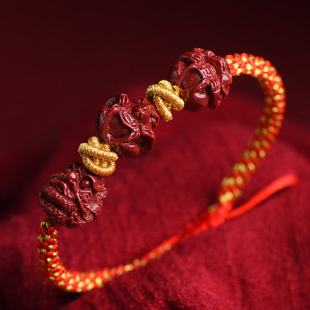 Buddha Stones Handmade Cinnabar Chinese Zodiac Red String Braided Luck Bracelet Bracelet BS Cinnabar Red String-Monkey Rat Dragon