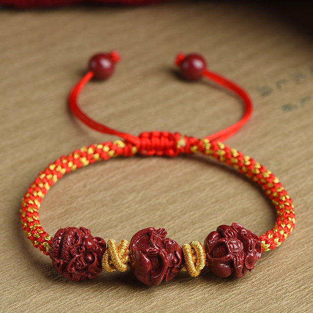 Buddha Stones Handmade Cinnabar Chinese Zodiac Red String Braided Luck Bracelet Bracelet BS 14