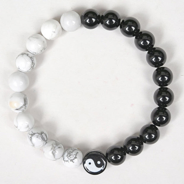 FREE Today: Transformation and Relaxation Natural Black Obsidian White Turquoise Yinyang Tai Chi Bracelet