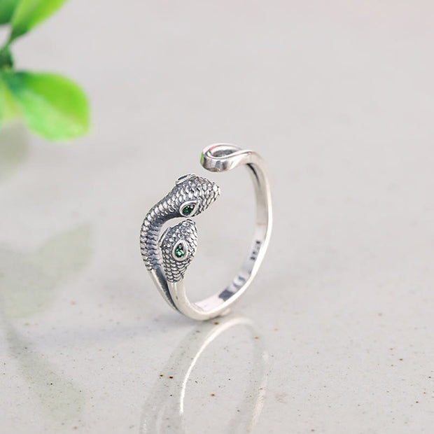 Buddha Stones 925 Sterling Silver Year Of The Snake Two-headed Snake Adjustable Open Ring Ring BS 9