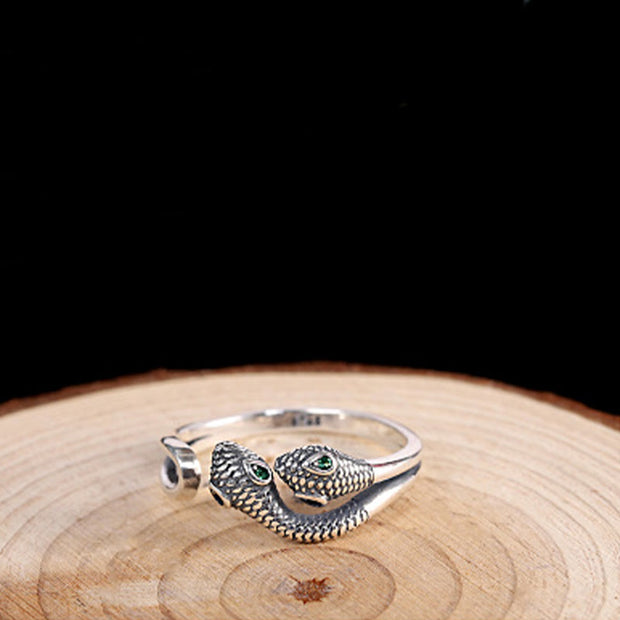 Buddha Stones 925 Sterling Silver Year Of The Snake Two-headed Snake Adjustable Open Ring Ring BS 3