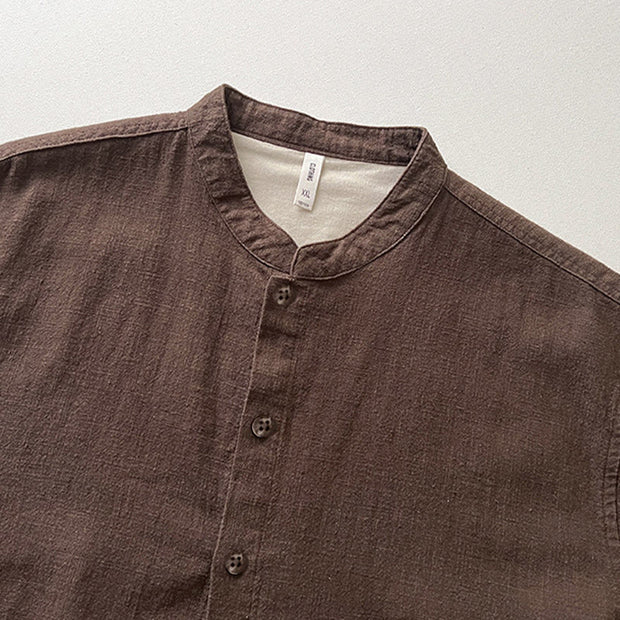 Buddha Stones Casual Solid Color Ramie Linen Cotton Men's Shirt With Pockets