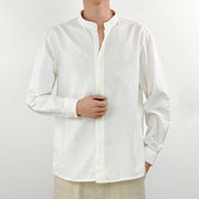 Buddha Stones Casual Solid Color Button Front Long Sleeve Cotton Linen Men's Shirts