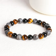 Buddha Stones Tiger Eye Black Glitter Stone Black Glass Beads Protection Bracelet