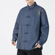 Buddha Stones Bamboo Leaves Design Frog-button Tang Suit Cotton Men's Jacket Shirt