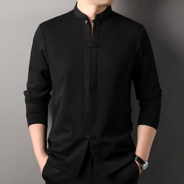 Buddha Stones Casual Solid Color Long Sleeve Cotton Men's Shirts