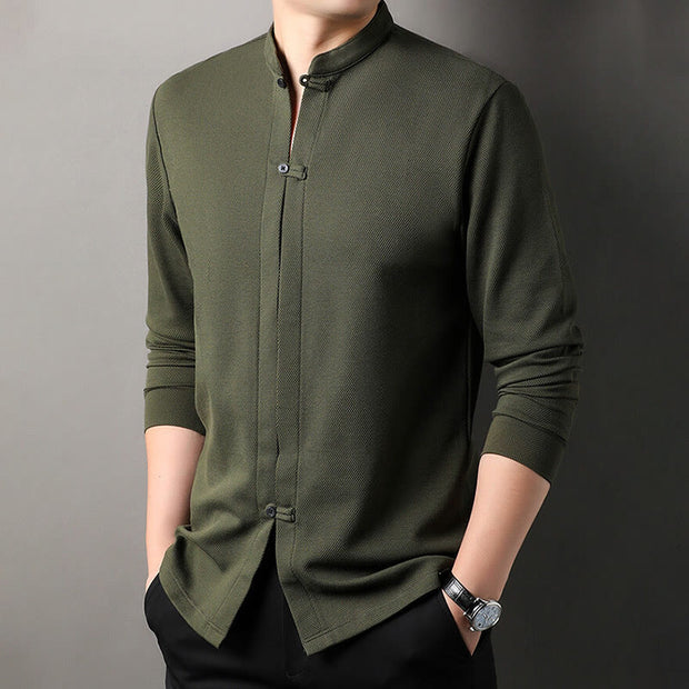 Buddha Stones Casual Solid Color Long Sleeve Cotton Men's Shirts