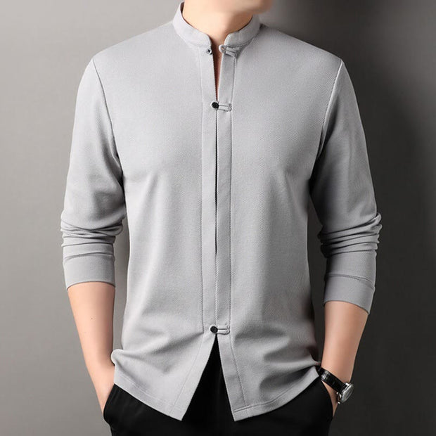 Buddha Stones Casual Solid Color Long Sleeve Cotton Men's Shirts