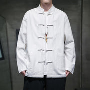 Buddha Stones Solid Color Frog-button Tang Suit Cotton Linen Men's Jacket Shirt With Pockets - White - US/UK/AU46，EU56 (5XL) - image 40
