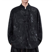 Buddha Stones Dragon Design Casual Corduroy Cotton Men's Jacket Shirt Pants With Pockets