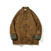 Buddha Stones Leaves Flower Frog-button Tang Suit Cotton Men's Jacket Shirt Men's Jacket Shirt BS 20