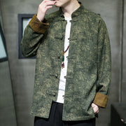 Buddha Stones Leaves Flower Frog-button Tang Suit Cotton Men's Jacket Shirt Men's Jacket Shirt BS 3