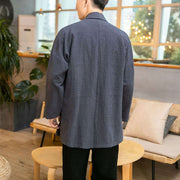 Buddha Stones Fall Simple Loose Plain Linen Blend Men's Mid-length Coat Clothing