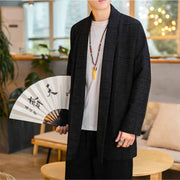 Buddha Stones Fall Simple Loose Plain Linen Blend Men's Mid-length Coat Clothing Men's Coat BS 7