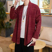 Buddha Stones Fall Simple Loose Plain Linen Blend Men's Mid-length Coat Clothing Men's Coat BS 12