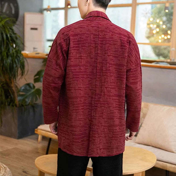 Buddha Stones Fall Simple Loose Plain Linen Blend Men's Mid-length Coat Clothing Men's Coat BS 15