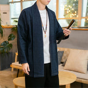 Buddha Stones Fall Simple Loose Plain Linen Blend Men's Mid-length Coat Clothing Men's Coat BS 17