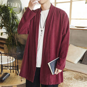 Buddha Stones Fall Simple Casual Cotton Linen Men's Mid-length Coat Clothing