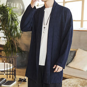 Buddha Stones Fall Simple Casual Cotton Linen Men's Mid-length Coat Clothing Men's Coat BS 7