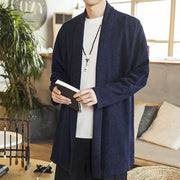 Buddha Stones Fall Simple Casual Cotton Linen Men's Mid-length Coat Clothing Men's Coat BS 8