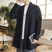 Buddha Stones Fall Simple Casual Cotton Linen Men's Mid-length Coat Clothing Men's Coat BS 11