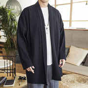 Buddha Stones Fall Simple Casual Cotton Linen Men's Mid-length Coat Clothing Men's Coat BS 13