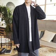 Buddha Stones Fall Simple Casual Cotton Linen Men's Mid-length Coat Clothing Men's Coat BS 14