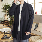 Buddha Stones Fall Simple Casual Cotton Linen Men's Mid-length Coat Clothing Men's Coat BS 12