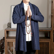 Buddha Stones Fall Simple Jacquard Zen Plush Cotton Lined Men's Mid-length Coat Clothing Men's Coat BS 4