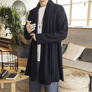 Buddha Stones Fall Simple Casual Loose Plain Linen Blend Men's Mid-length Coat Clothing Men's Coat BS 11