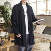 Buddha Stones Fall Simple Casual Loose Plain Linen Blend Men's Mid-length Coat Clothing