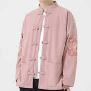 Buddha Stones Men's Frog-button Tang Suit Symmetrical Embroidery Cotton Corduroy Jacket Shirt With Pockets